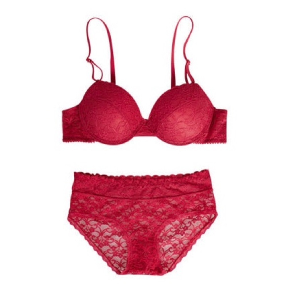 CHUU lightly lined bra and undie set (red)